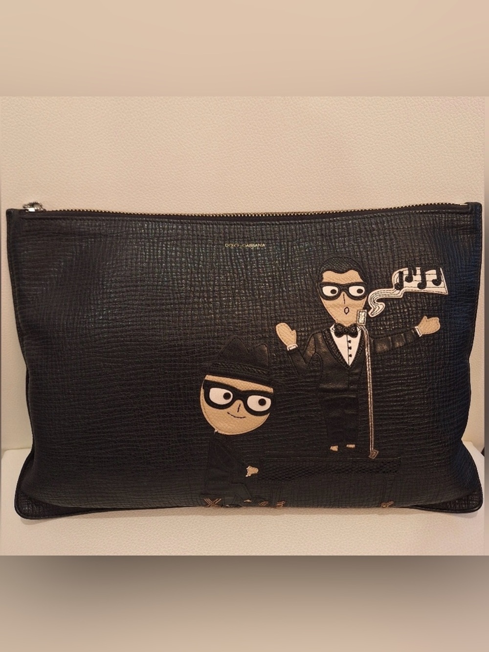 Dolce & Gabbana #DGFamily Jazz Musicians Dauphine Leather Zip Pouch/Clutch
